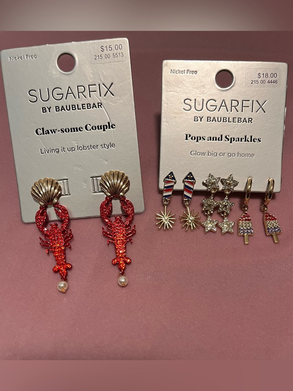 Sugarfix By Baublebar 2 Sets Red Lobster Drop Earrings, Pops & Sparkles Set NWT